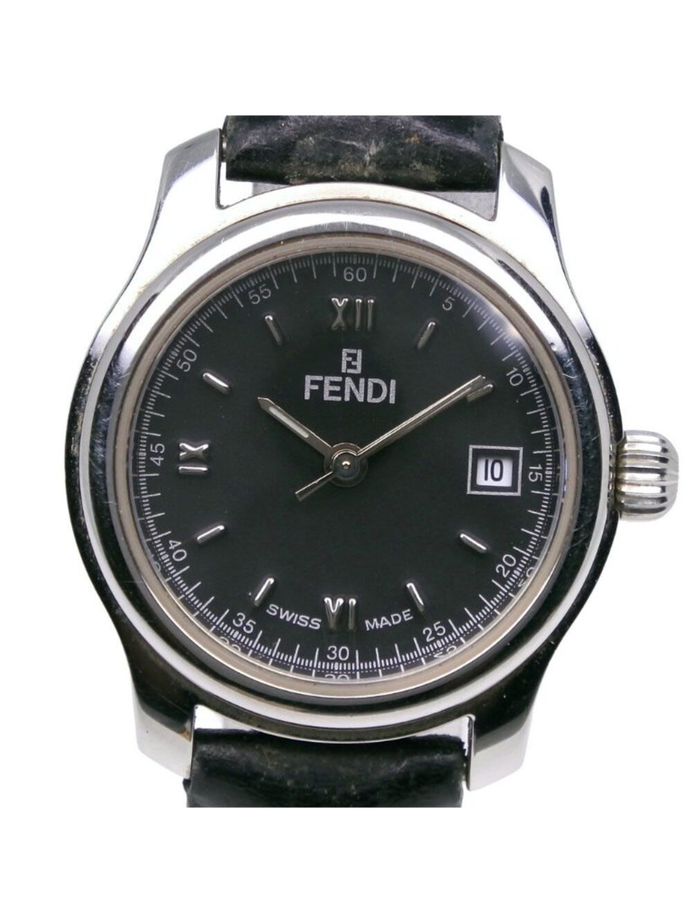 Fendi Orologi Stainless Steel Leather Quartz Analog Display Black Dial Watch